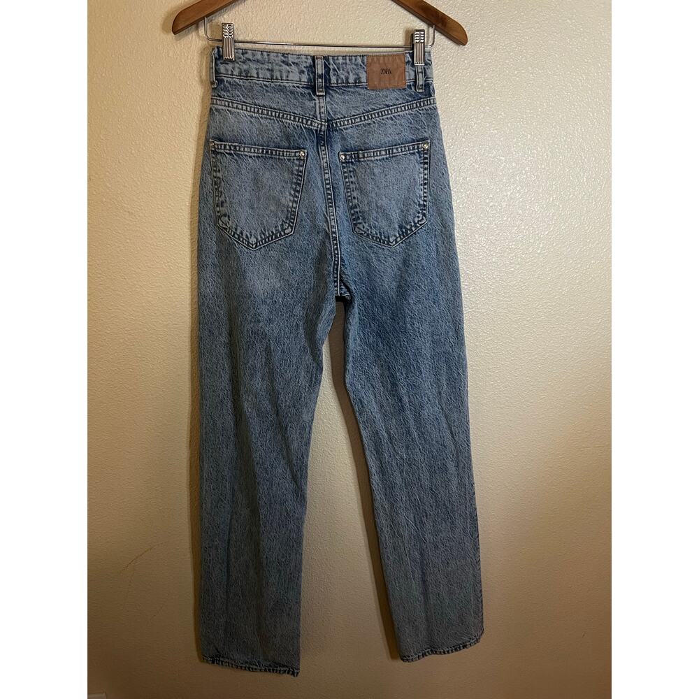 Zara blue high rise straight leg long jeans 4 inseam 34.5” - Picture 5 of 5